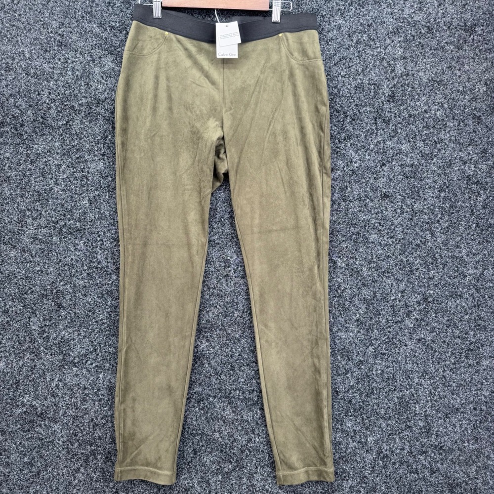 Calvin Klein Olive Green Faux Suede Leggings Pull On Pants M6IKZ259 L